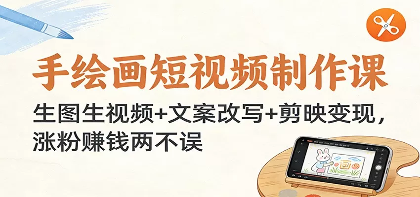 手绘画短视频制作课：生图生视频+文案改写+剪映变现，涨粉赚钱两不误我爱资源网-www.52zy.xyz我爱资源网