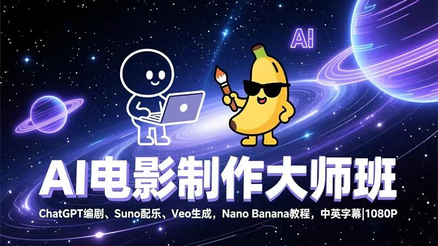 AI电影制作大师班：ChatGPT编剧、Suno配乐、Veo生成，Nano Banana教程，中英字幕|1080P我爱资源网-www.52zy.xyz我爱资源网