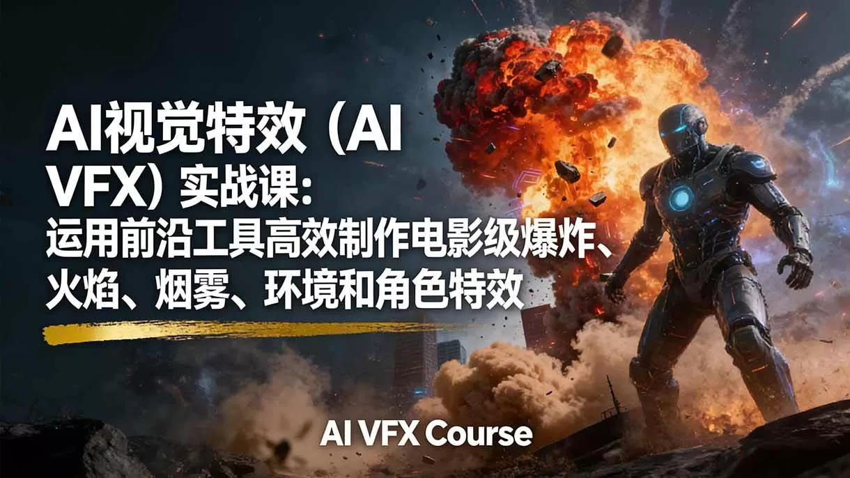 （17212期）AI视觉特效（AI VFX）实战课：运用前沿工具高效制作电影级爆炸、火焰、烟雾、环境和角色特效我爱资源网-www.52zy.xyz我爱资源网