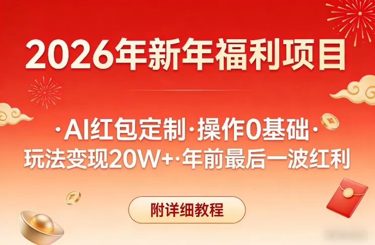 新年福利项目，AI红包定制，操作0基础，玩法变现20W+年前最后一波红利，附详细教程我爱资源网-www.52zy.xyz我爱资源网