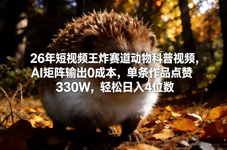 26年短视频王炸赛道动物科普视频，AI矩阵输出0成本，单条作品点赞330W，轻松日入4位数我爱资源网-www.52zy.xyz我爱资源网