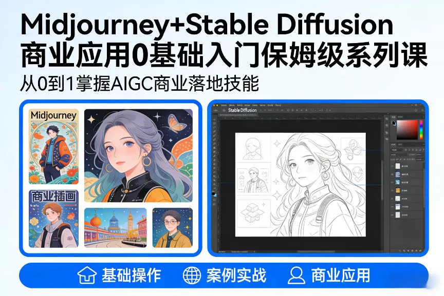 AIGC商业应用Midjourney+Stable Diffusion教程,0基础入门保姆级系列课 AIGC商业应用Midjourney+Stable Diffusion教程,0基础入门保姆级系列课