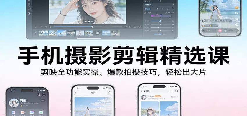 手机摄影剪辑精选课：剪映全功能实操、爆款拍摄技巧，轻松出大片我爱资源网-www.52zy.xyz我爱资源网