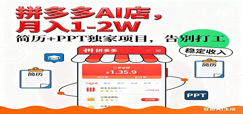 【独家】拼多多虚拟店，AI简历+PPT，单店月稳定1-2W，未来AI服务风口项目！我爱资源网-www.52zy.xyz我爱资源网
