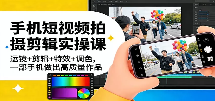 手机短视频拍摄剪辑实操课：运镜+剪辑+特效+调色，一部手机做出高质量作品我爱资源网-www.52zy.xyz我爱资源网