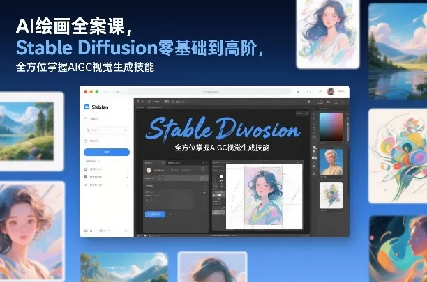 AI绘画全案课，Stable Diffusion零基础到高阶，全方位掌握AIGC视觉生成技能我爱资源网-www.52zy.xyz我爱资源网