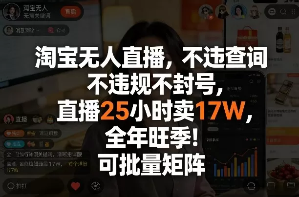 淘宝无人直播，不违规不封号，直播25小时卖17W，全年旺季！可批量矩阵【揭秘】我爱资源网-www.52zy.xyz我爱资源网