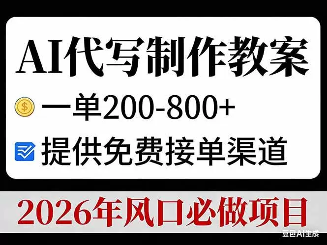 （17096期）AI代写制作教案，一单200-800+，提供免费接单渠道，2026年风口必做项目我爱资源网-www.52zy.xyz我爱资源网