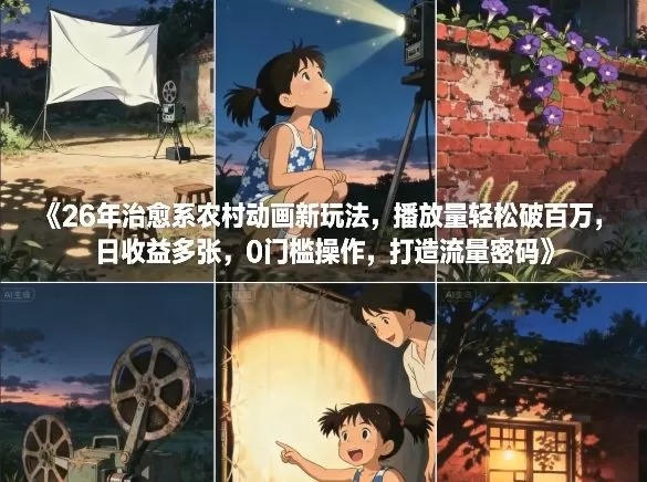26年治愈系农村动画新玩法，播放量轻松破百万，日收益多张，0门槛操作，打造流量密码我爱资源网-www.52zy.xyz我爱资源网