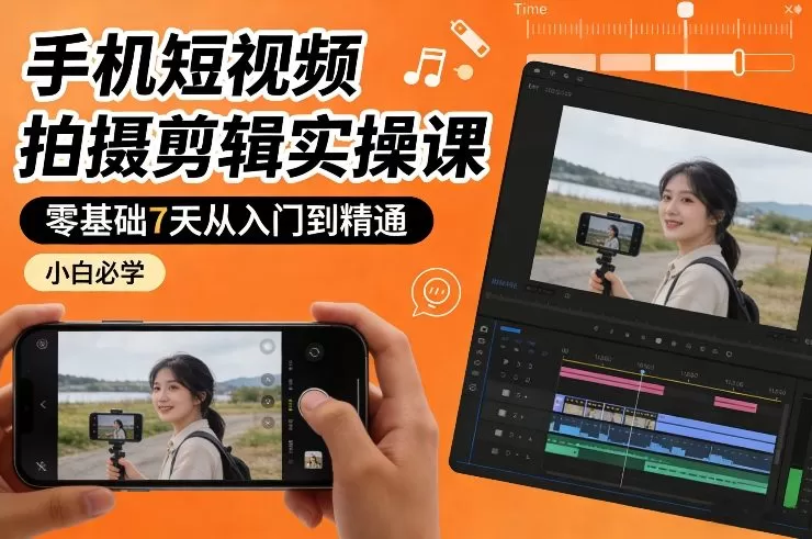 手机短视频拍摄剪辑实操课，零基础7天从入门到精通，小白必学我爱资源网-www.52zy.xyz我爱资源网