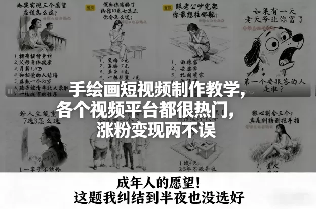 手绘画短视频制作教学，各个视频平台都很热门，涨粉变现两不误我爱资源网-www.52zy.xyz我爱资源网