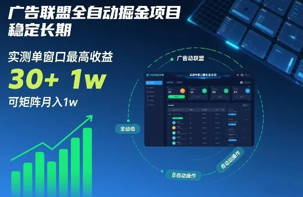 广告联盟全自动掘金项目，稳定长期，实测单窗口最高收益30+，可矩阵月入1w+【揭秘】我爱资源网-www.52zy.xyz我爱资源网