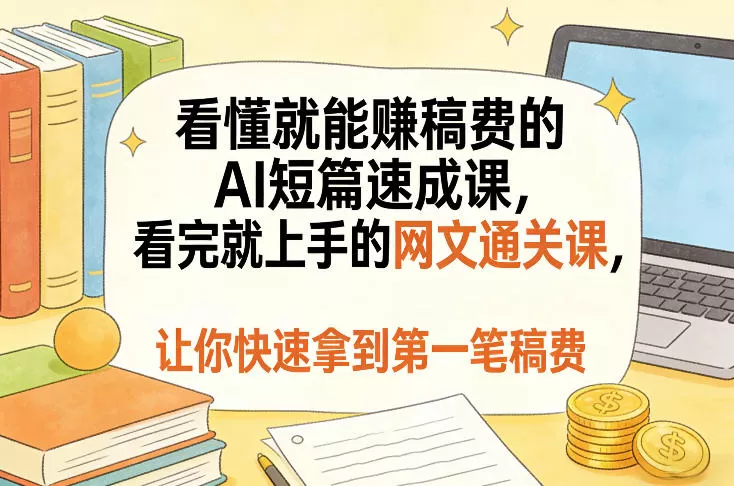 看懂就能賺稿费的AI短篇速成课，看完就上手的网文通关课，让你快速拿到第一笔稿费我爱资源网-www.52zy.xyz我爱资源网