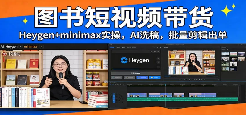 图书短视频带货：Heygen+minimax实操，AI洗稿 ，批量剪辑出单我爱资源网-www.52zy.xyz我爱资源网