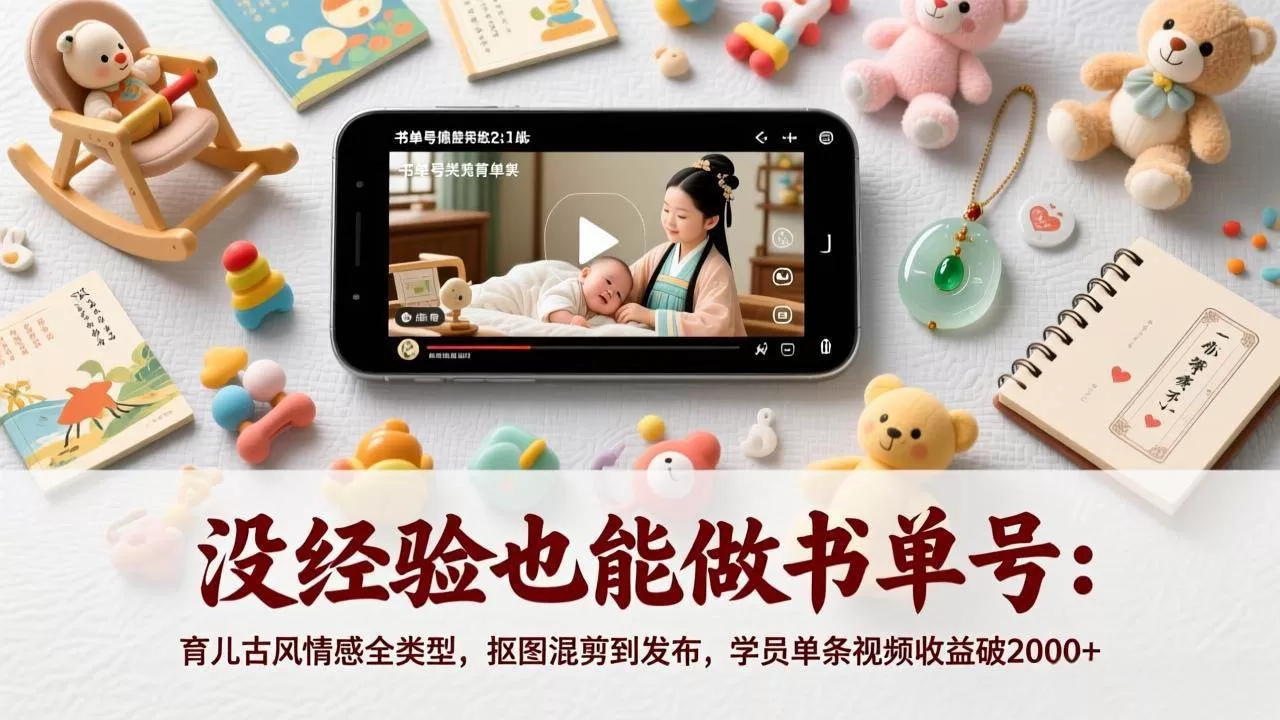 （17389期）没经验也能做书单号：育儿古风情感全类型，抠图混剪到发布，学员单条视频收益破2000+我爱资源网-www.52zy.xyz我爱资源网