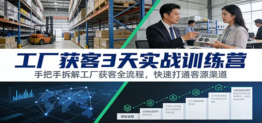 工厂获客3天实战训练营：手把手拆解工厂获客全流程，快速打通客源渠道我爱资源网-www.52zy.xyz我爱资源网