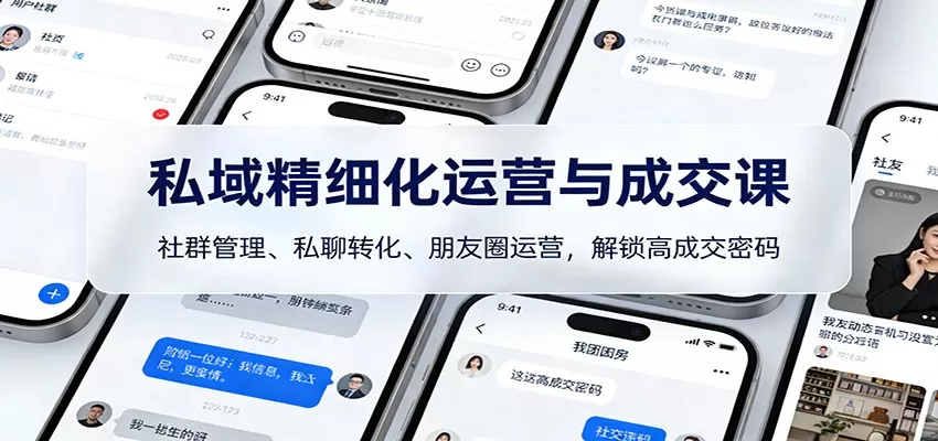 私域精细化运营与成交课：社群管理、私聊转化、朋友圈运营，解锁高成交密码我爱资源网-www.52zy.xyz我爱资源网