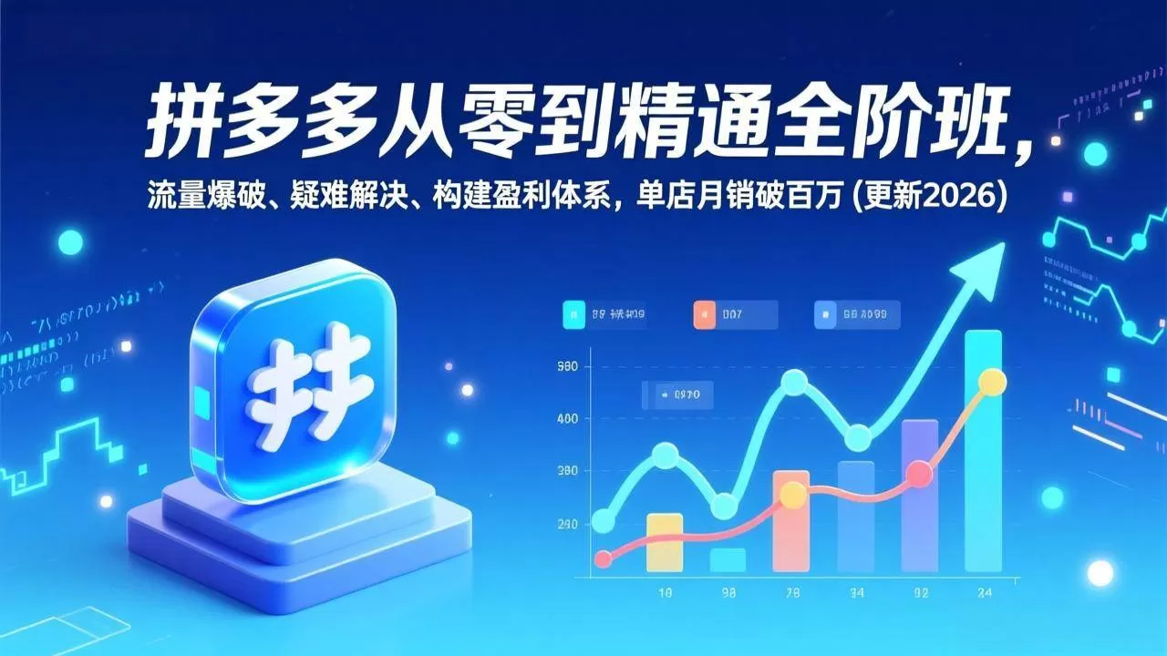 （17148期）拼多多从零到精通全阶班，流量爆破、疑难解决，构建盈利体系，单店月销破百万(更新2026)我爱资源网-www.52zy.xyz我爱资源网