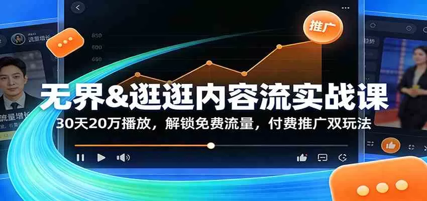 无界&逛逛内容流实战课：30天20万播放，解锁免费流量，付费推广双玩法我爱资源网-www.52zy.xyz我爱资源网
