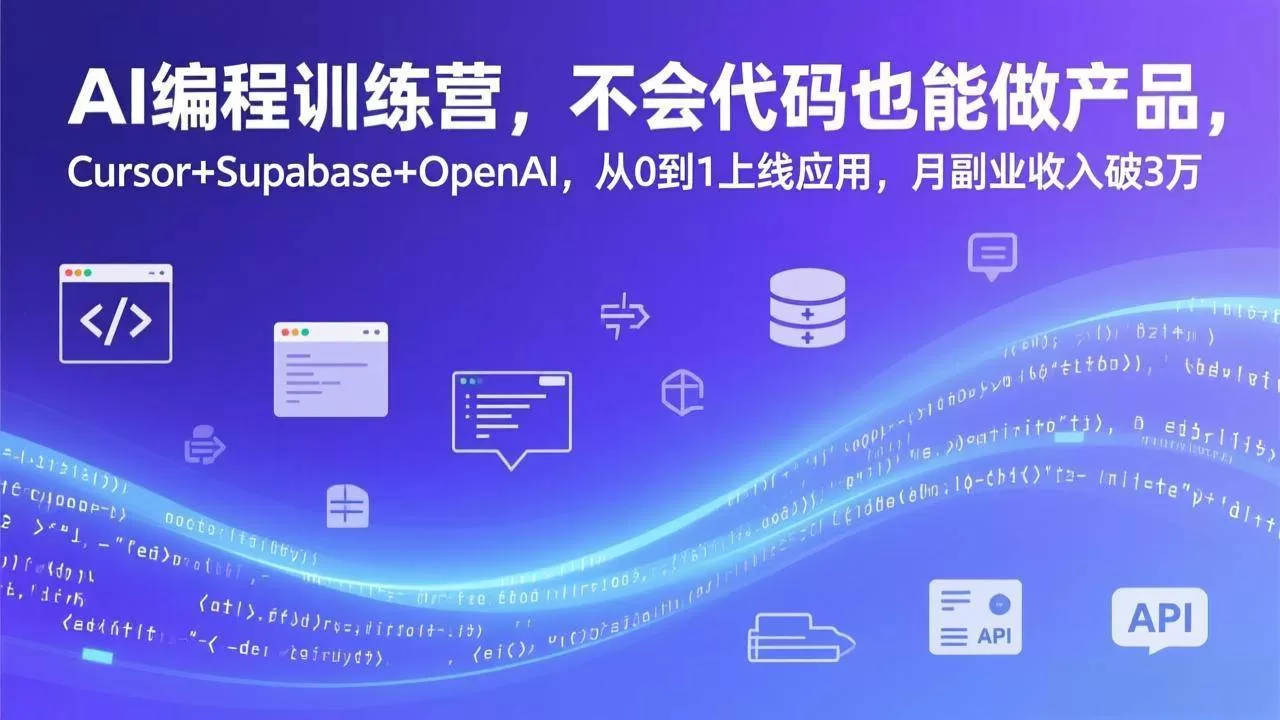 （17388期）AI编程训练营，不会代码也能做产品，Cursor+Supabase+OpenAI，从0到1上线应用，月副业收入破3万我爱资源网-www.52zy.xyz我爱资源网