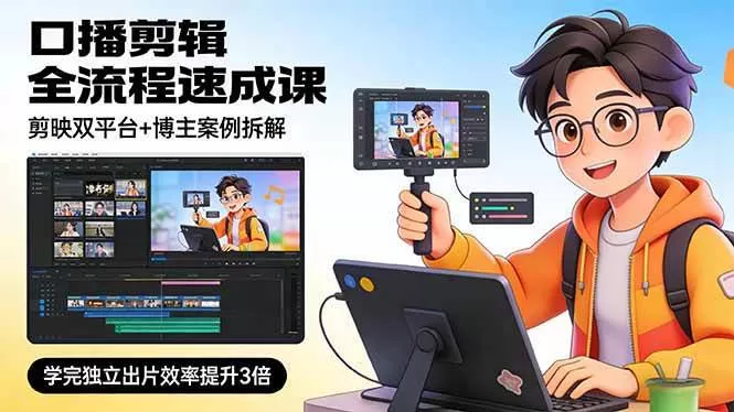 （17420期）口播剪辑全流程速成课，剪映双平台+博主案例拆解，学完独立出片效率提升3倍我爱资源网-www.52zy.xyz我爱资源网