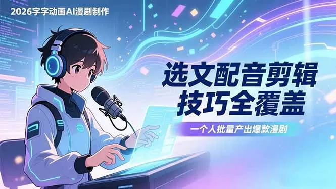 （17477期）2026字字动画AI漫剧制作-1期，选文配音剪辑技巧全覆盖，一个人就能批量产出爆款漫剧我爱资源网-www.52zy.xyz我爱资源网