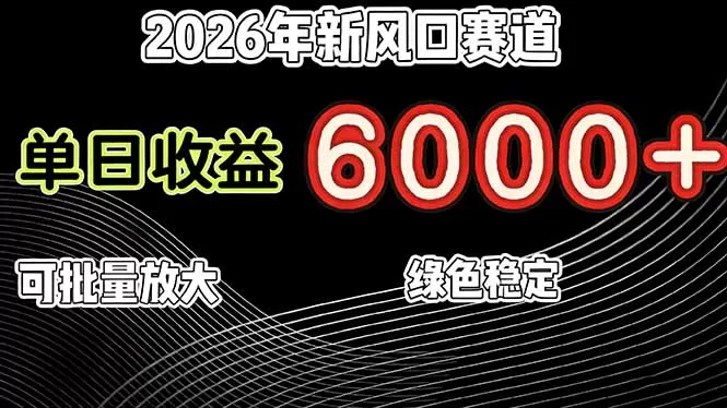 2026年新风口赛道，当日6000+以上，可批量放大，月收入20万+，长期绿色稳定的项目我爱资源网-www.52zy.xyz我爱资源网