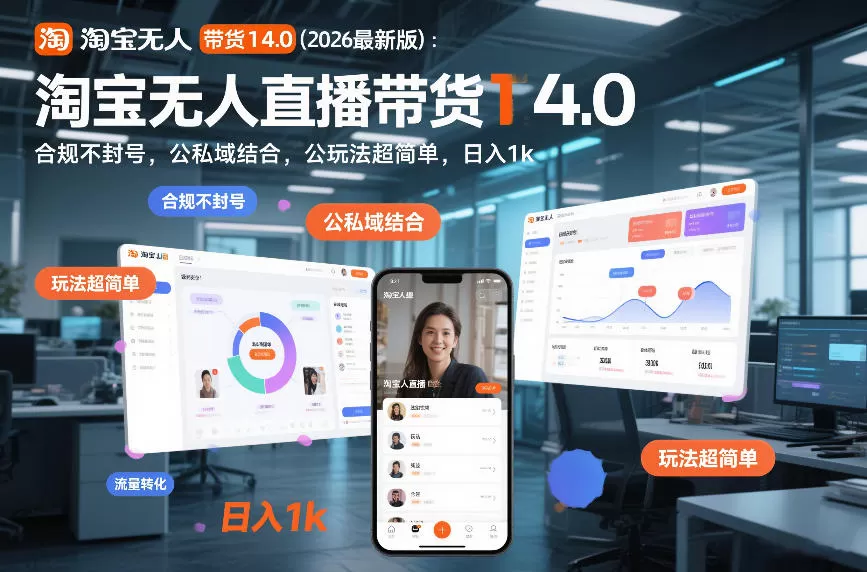 淘宝无人直播带货14.0（2026最新版）：合规不封号，公私域结合，玩法超简单，日入1k+【揭秘】我爱资源网-www.52zy.xyz我爱资源网