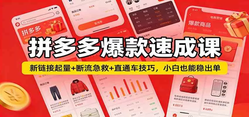 拼多多爆款速成课：新链接起量+断流急救+直通车技巧，小白也能稳出单我爱资源网-www.52zy.xyz我爱资源网