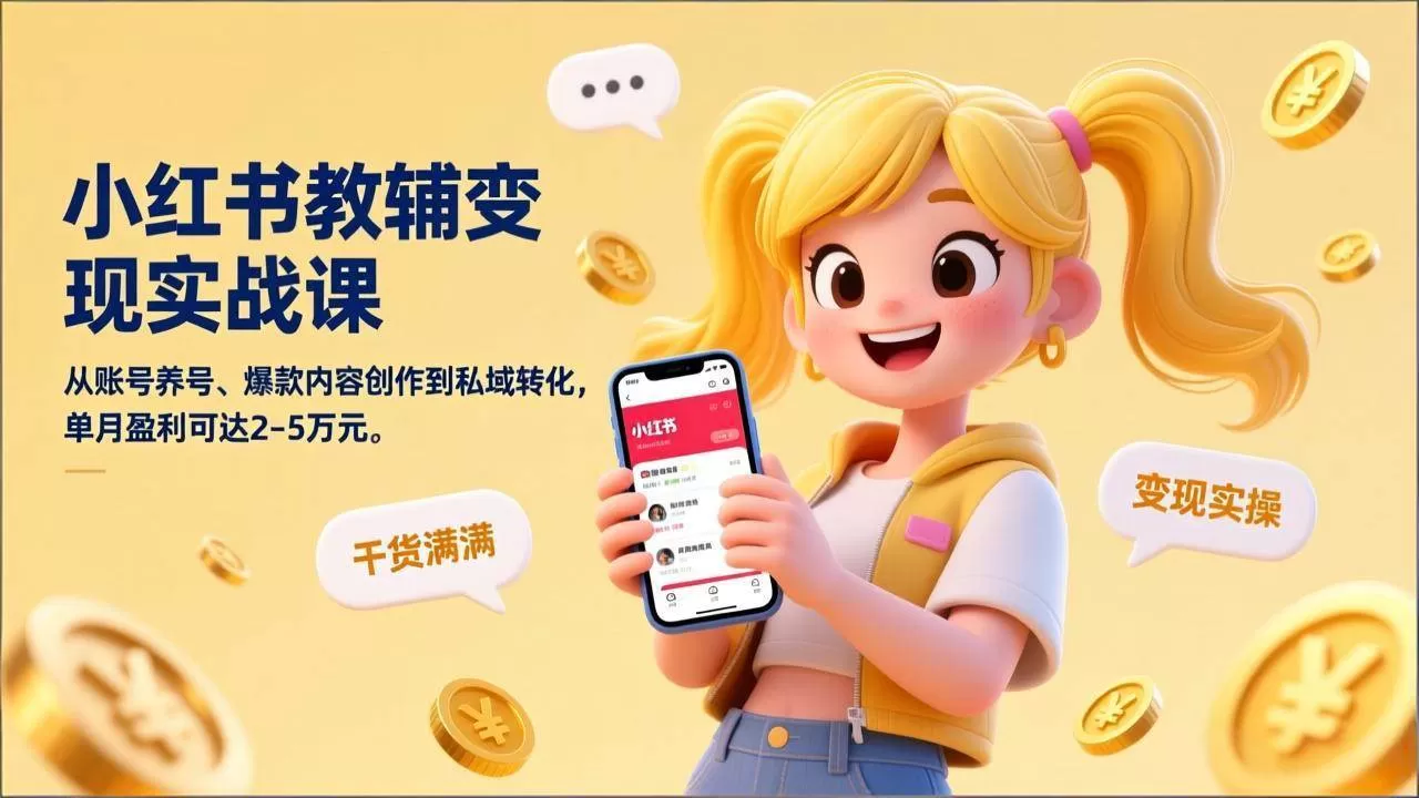 （17334期）小红书教辅变现实战课，从账号养号、爆款内容创作到私域转化，单月盈利可达2-5万元我爱资源网-www.52zy.xyz我爱资源网